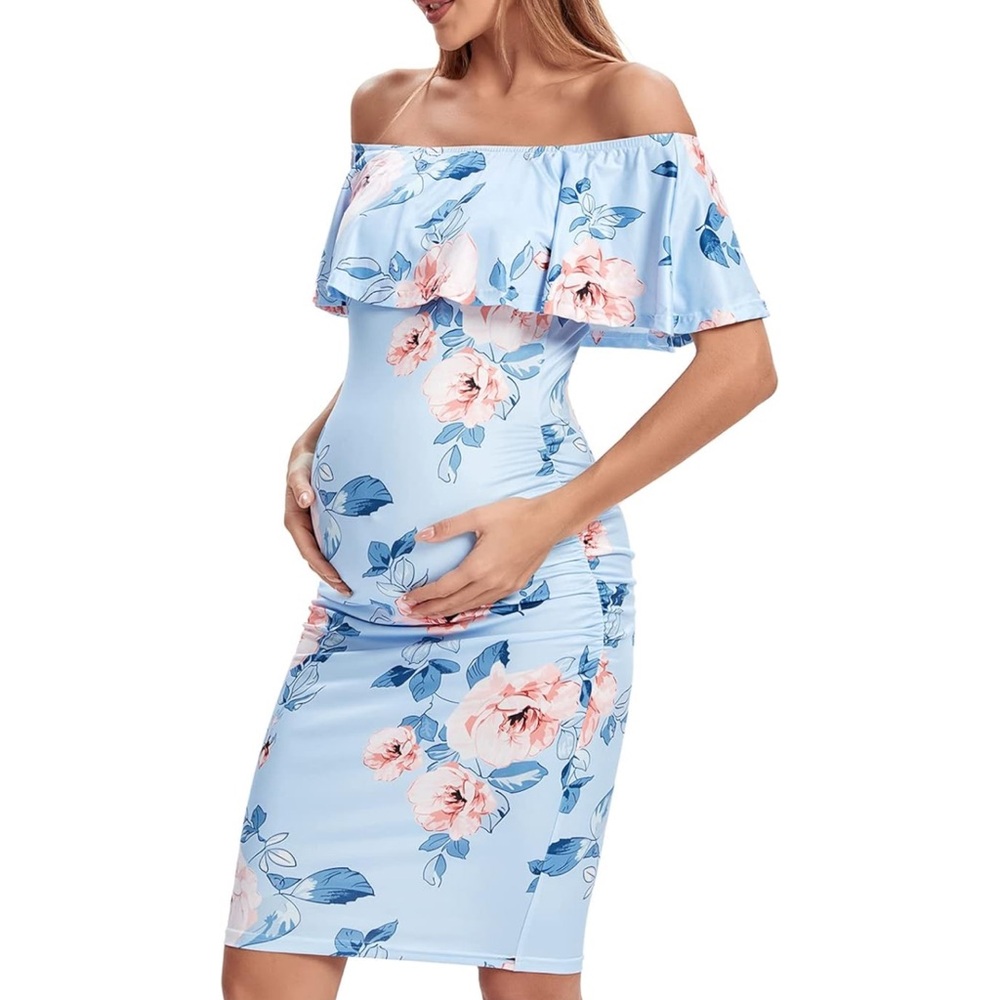 Maternity Floral Fitted Summer Dress - Picture 2 of 6